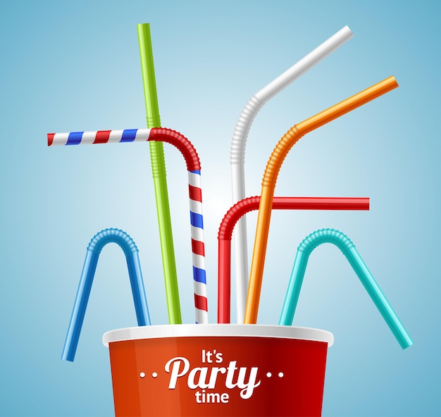 Vector drinking straws and cup party placard or flyer with inscription vector illustration