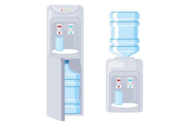 Illustrazione del gallone e dell'erogatore dell'acqua potabile in stile design piatto