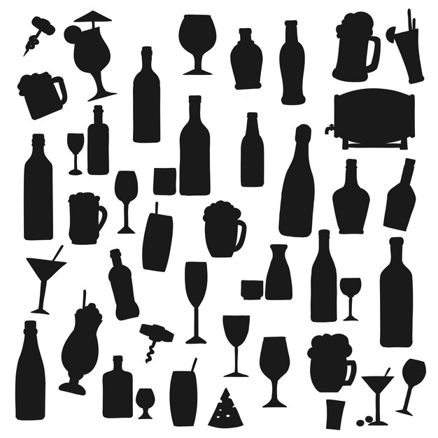 Vector drinks black vector silhouettes beverages set