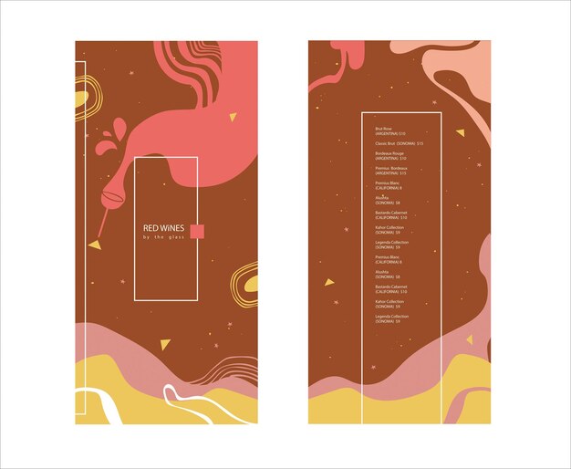 Drinks menu Premade abstract composition Handdrawn decorative elements lines abstract spots