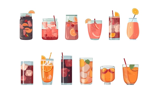 Vector drinks set flat cartoon isolated on white background vector illustration