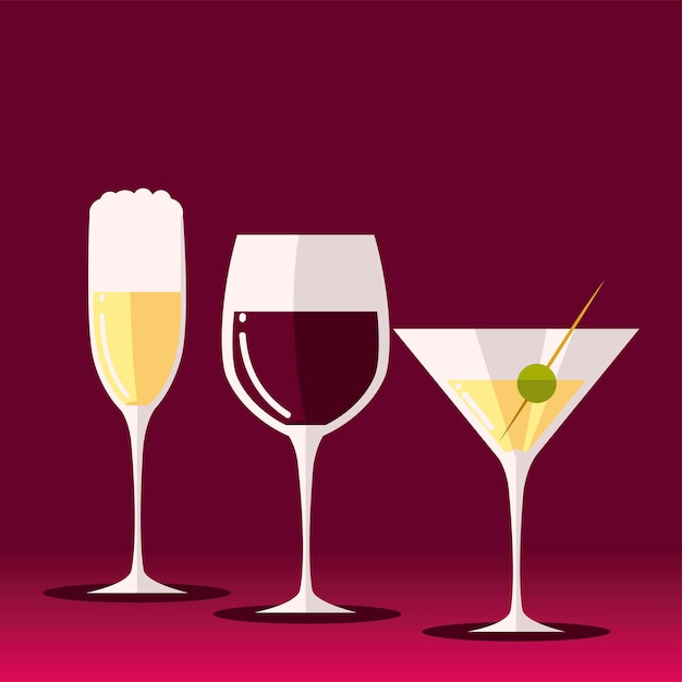 Beve vino champagne e alcol martini illustrazione