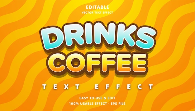 drinkt koffie bewerkbaar teksteffect met moderne en eenvoudige stijl