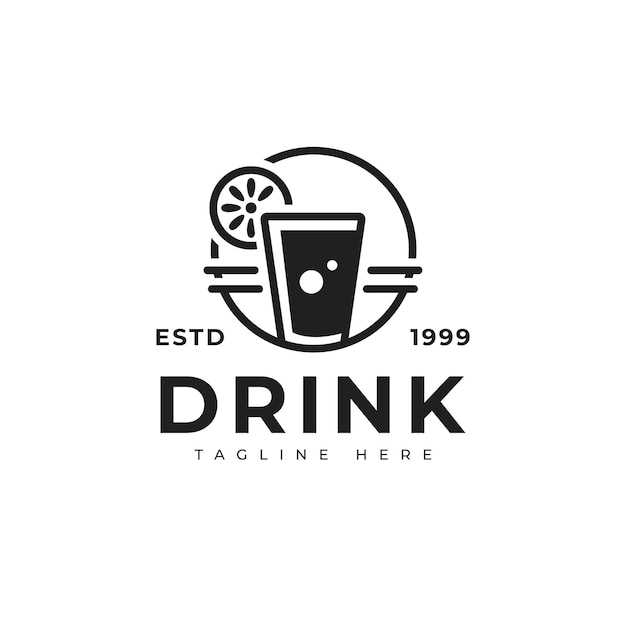 Drinkwater logo in eenvoudige minimalistische stijl met een dranksilhouet Vintage logo's