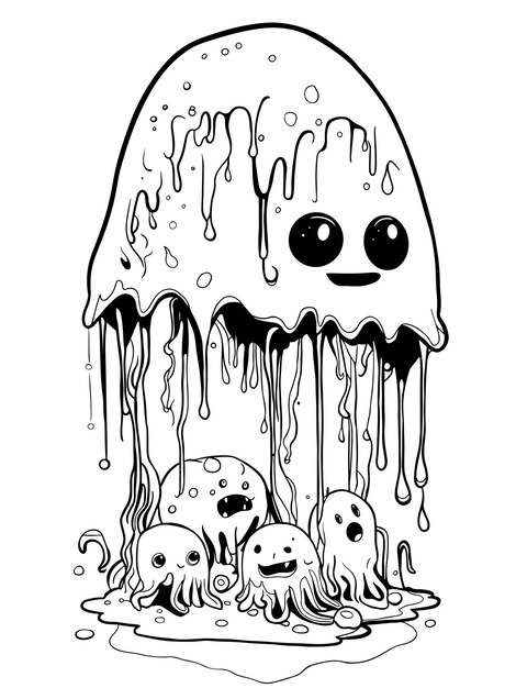 Vector dripped mushroom doodle coloring page