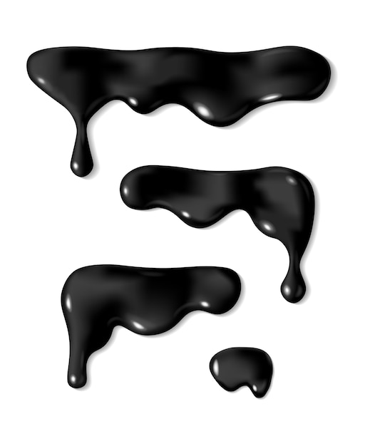 Vector dripping black liquid icing drop set.