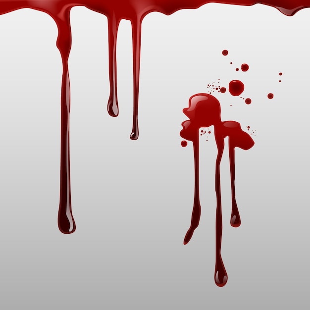 Vector dripping blood and set of different gore splashes, drops and trail on white background