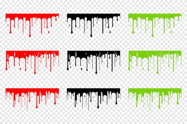 Vector dripping blood, slime and black silhouette set isolated