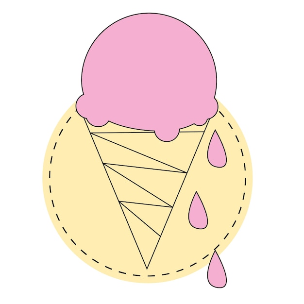 Dripping ice cream in waffle cone illustration