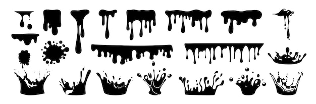 Vector dripping liquid elements isolated black ink flow splash water vector black set icon