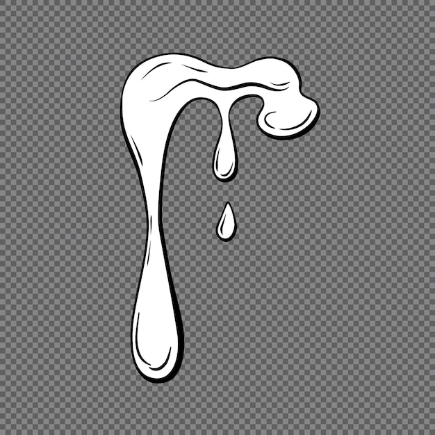 Dripping liquid outline on a transparent background contoured black and white illustration