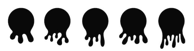 Dripping paint icon set Current liquid Paint flows Melted circle logo Current paint stains Current inks Vector illustration