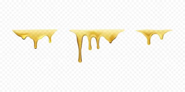 Dripping yellow fluid collection in realistic style set of dripping oil honey caramel