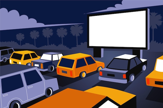 Vector drive-in movie theater isometric design