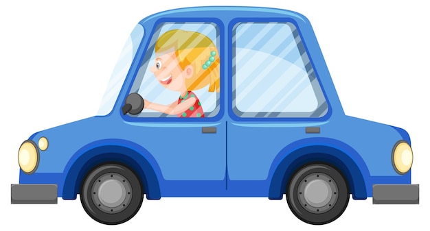 Vector driver girl in a car cartoon