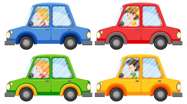 Driver kids in their cars cartoon