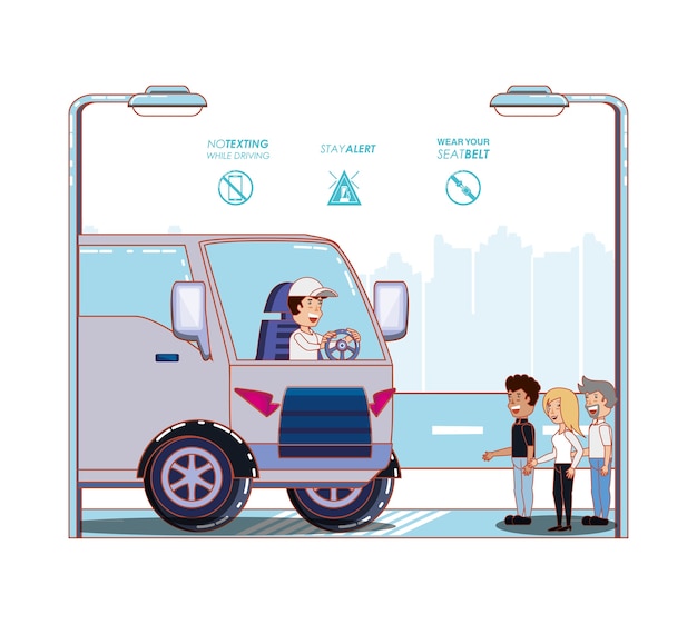 driver safely campaign label vector illustration design