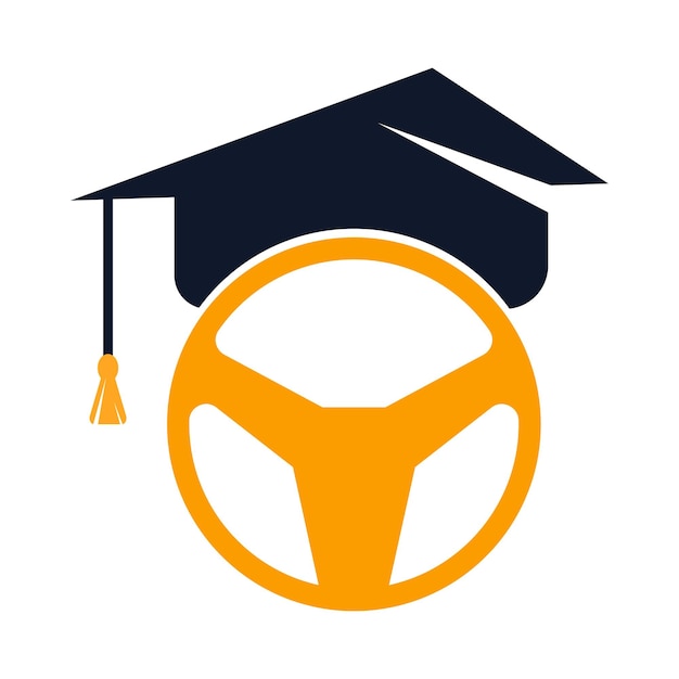 Driver Tech school Logo Template Design Stuurwiel en afstudeerdop ontwerp