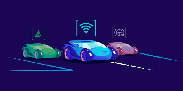 Vector driverless cars  illustration