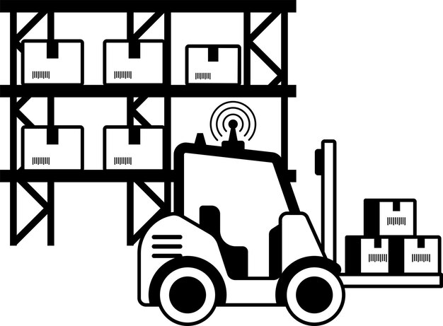 driverless forklift loading boxes concept Robotic Vehicle deploying the load vector design