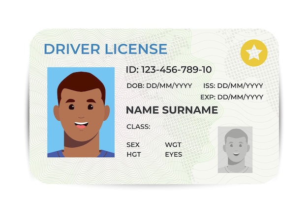 Vector template of sample driver license plastic card for USA