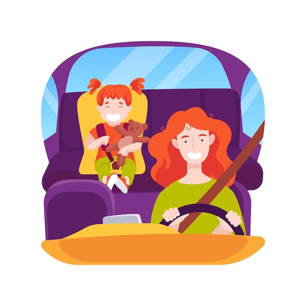 Driving to kindergarten isolated cartoon vector illustration