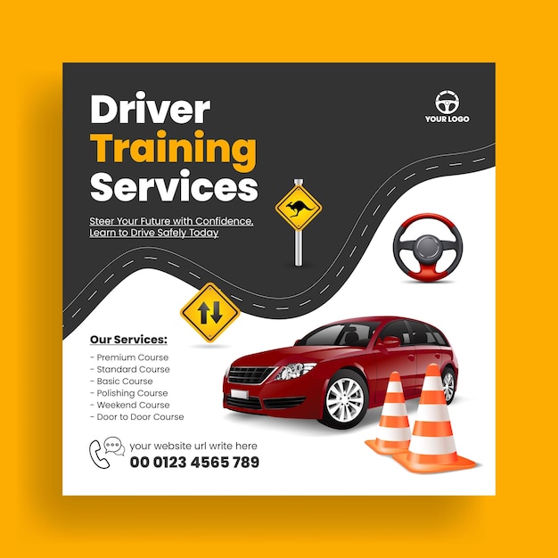 Driving lessons and Car driving school social media or instagram post banner template