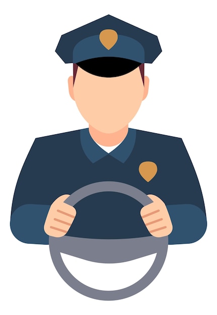 Driving policeman icon officer avatar with steering wheel