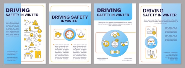 Vector driving safety in winter blue brochure template