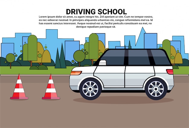 自動車学校、道路上の自動車、自動車運転教育実践試験のコンセプト