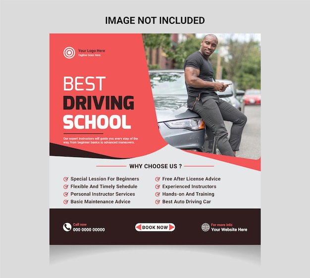 Vector driving school social media post template