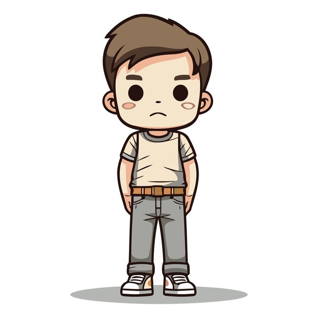 Droevige jongen met spijkerbroek en T-shirt Cartoon Vector