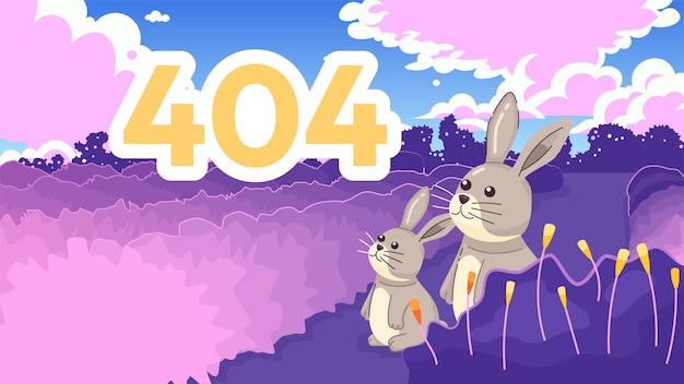 Dromerige konijnen kijken naar lucht fout 404 flash-bericht Pluizige dieren Website landingspagina ui ontwerp Niet gevonden cartoon afbeelding schattige vibes Platte vectorillustratie concept met kawaii anime achtergrond