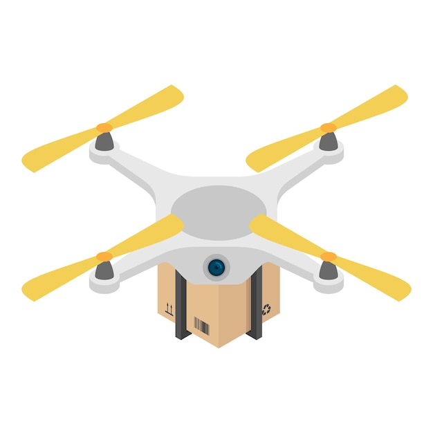 Icona di consegna della scatola del drone isometrica dell'icona vettoriale di consegna della scatola del drone per il web design isolato su sfondo bianco