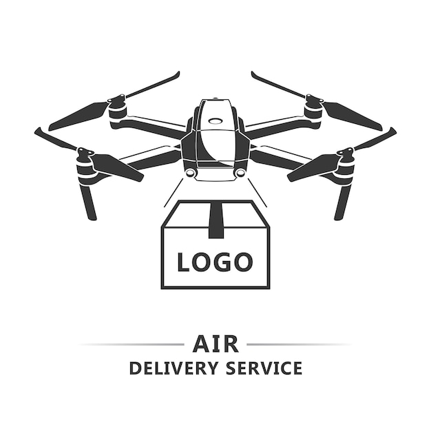 Drone delivery Quadrocopter icon Logo template of flying drone Black and white Vector illustration