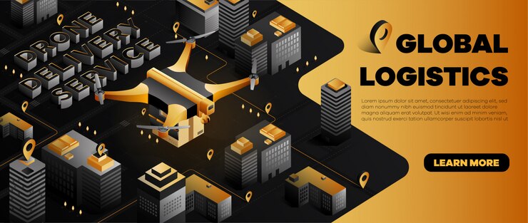 Vector drone delivery service isometric banner