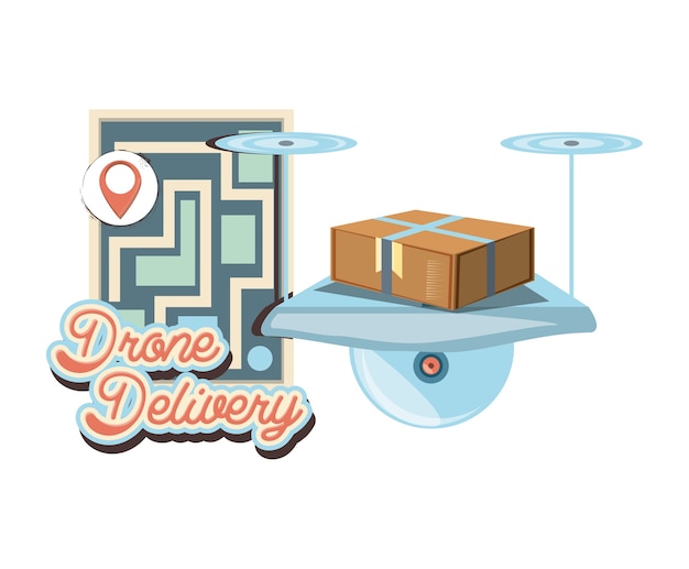 Drone delivery service with paper map icon vector ilustration