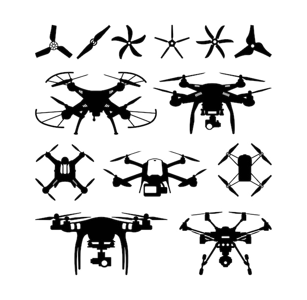 Vector drone- en propellersilhouet voor tekensymbool of pictogram