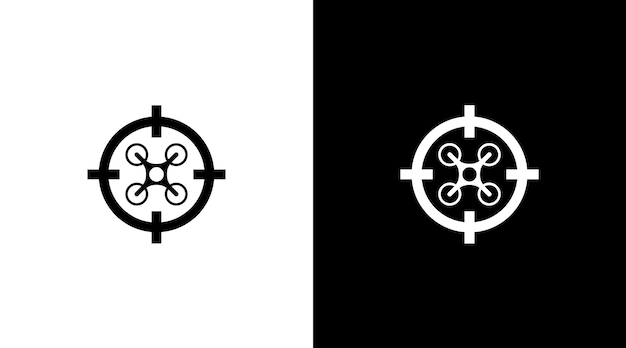 Cacciatore di droni ha sparato al bersaglio logo monogramma icona in bianco e nero stile di illustrazione disegni modelli