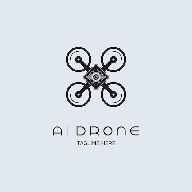 Drone integrated circuit microchip cpu ai logo sjabloonontwerp vector silhouet