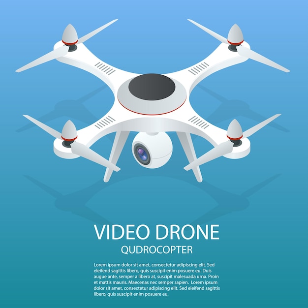 Drone isometric Drone quadrocopter with the action camera icon