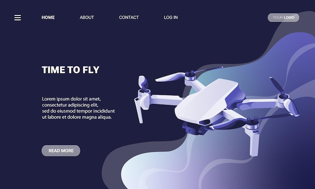 Drone met ontwerp van bestemmingspagina met camera-afbeelding