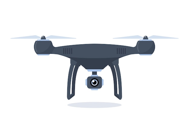 Drone met videocamera Quadcopter geïsoleerd op witte achtergrond Apparatuur voor luchtfoto's Platte vectorillustratie