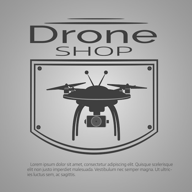 Drone pictogram in frame met tekst embleem vector pictogram illustratie in witte cirkel element teken eps jpg logo afbeelding concept