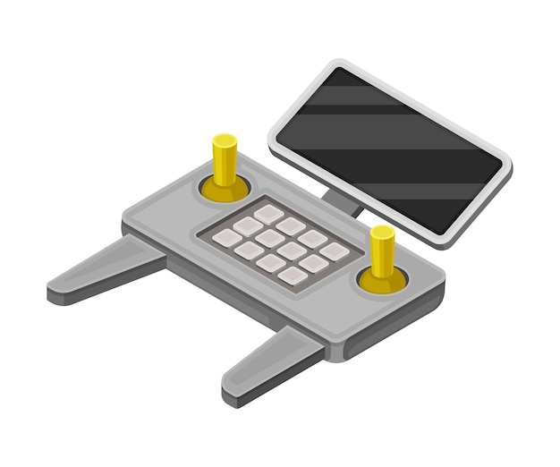 Drone Remote Controller or Control Panel with Stick Display and Keypad Vector Isometric Illustration
