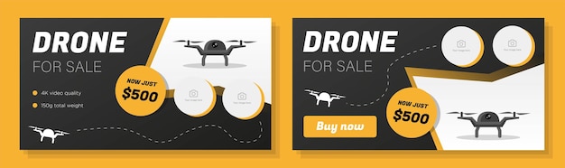 Drone shop online banner template set gadget toy store business advertisement unmanned aircraft ad