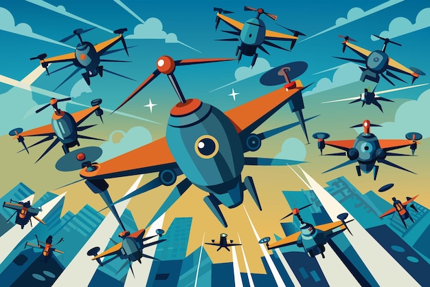 Uno sciame di droni che eseguono manovre aeree sincronizzate
