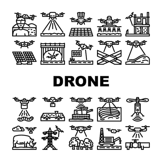 Vector drone use technology icons set vector