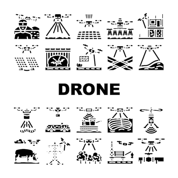 Drone use technology icons set vector