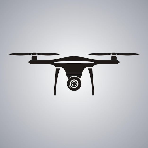 Drone con fotocamera d'azione vista frontale vettore isolato segno